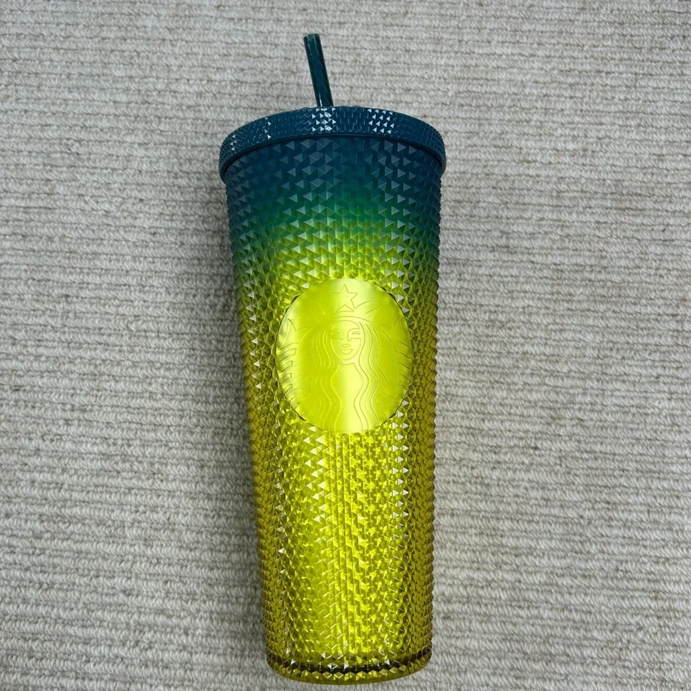 Starbucks Studded Tumbler 24oz Ombre Teal Yellow Green 011145240